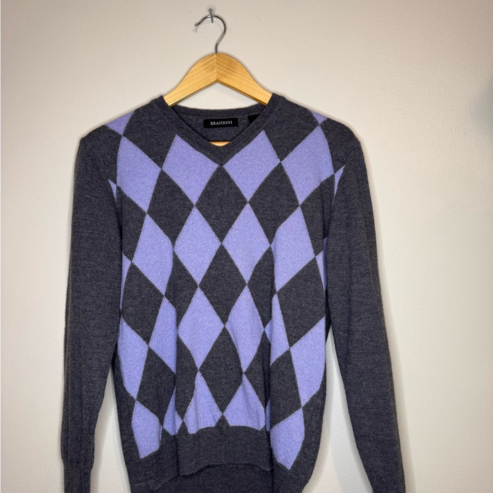 Brandini 100% Merino Wool Argyle Sweater Made in Italy Size M